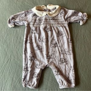 Janie and Jack Layette Purple Kitten Collared Long Sleeve One Piece